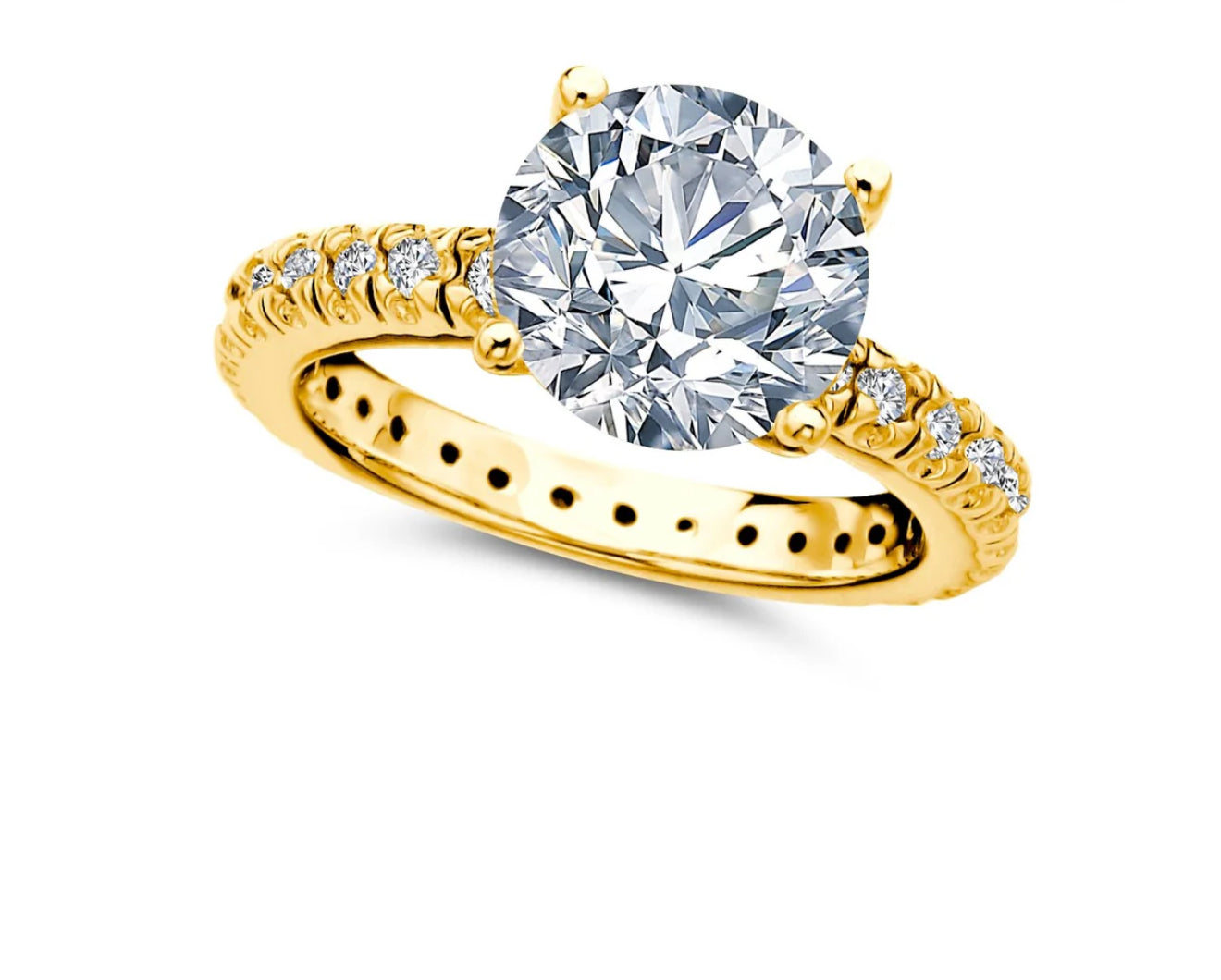 Crislu Classic Brilliant Solitaire Ring With Pave Band Finished in 18kt Yellow Gold. 305274R70CZ