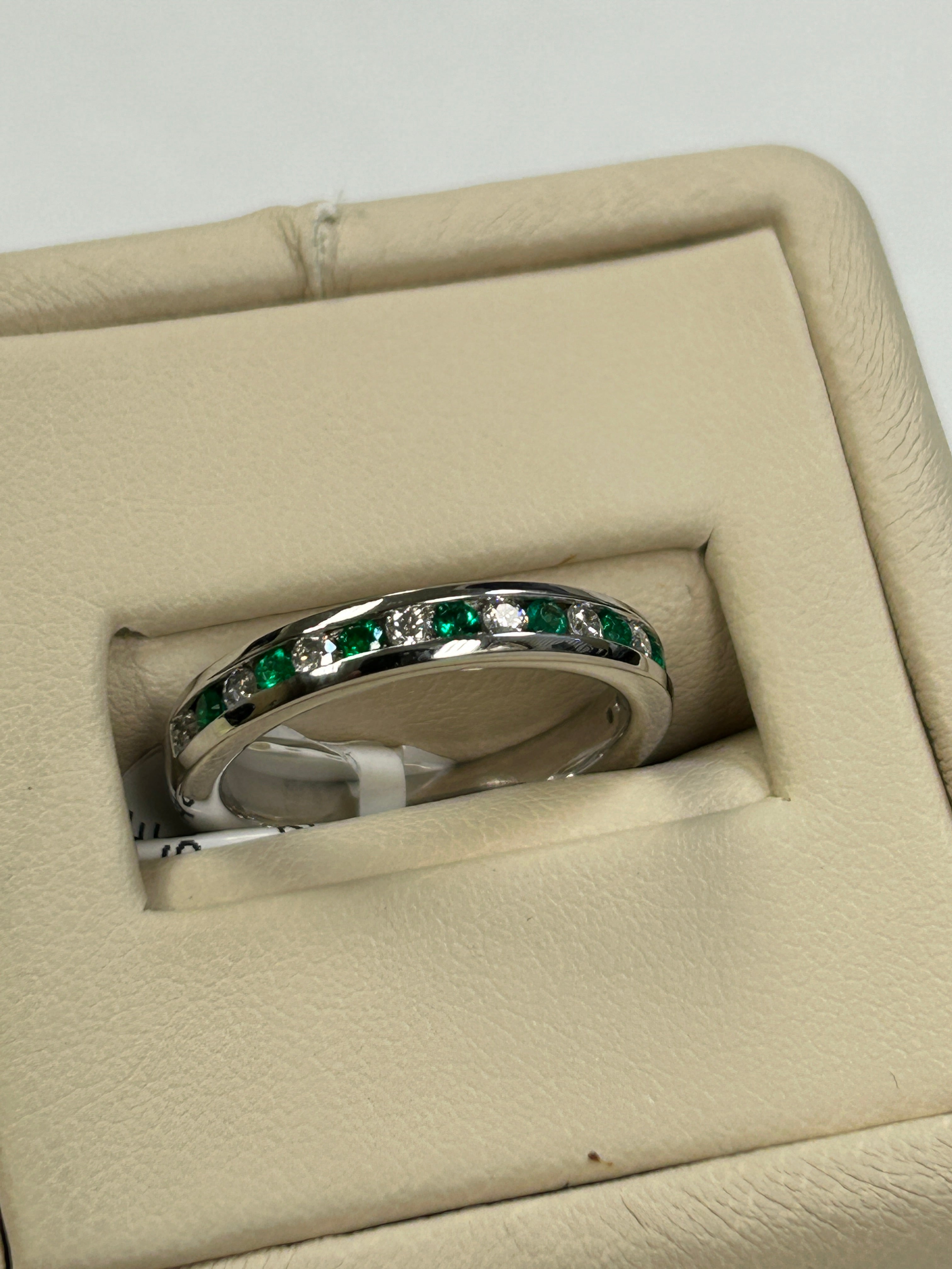 14k White Gold Diamond and Emerald Wedding Band. FRG002196AWDE