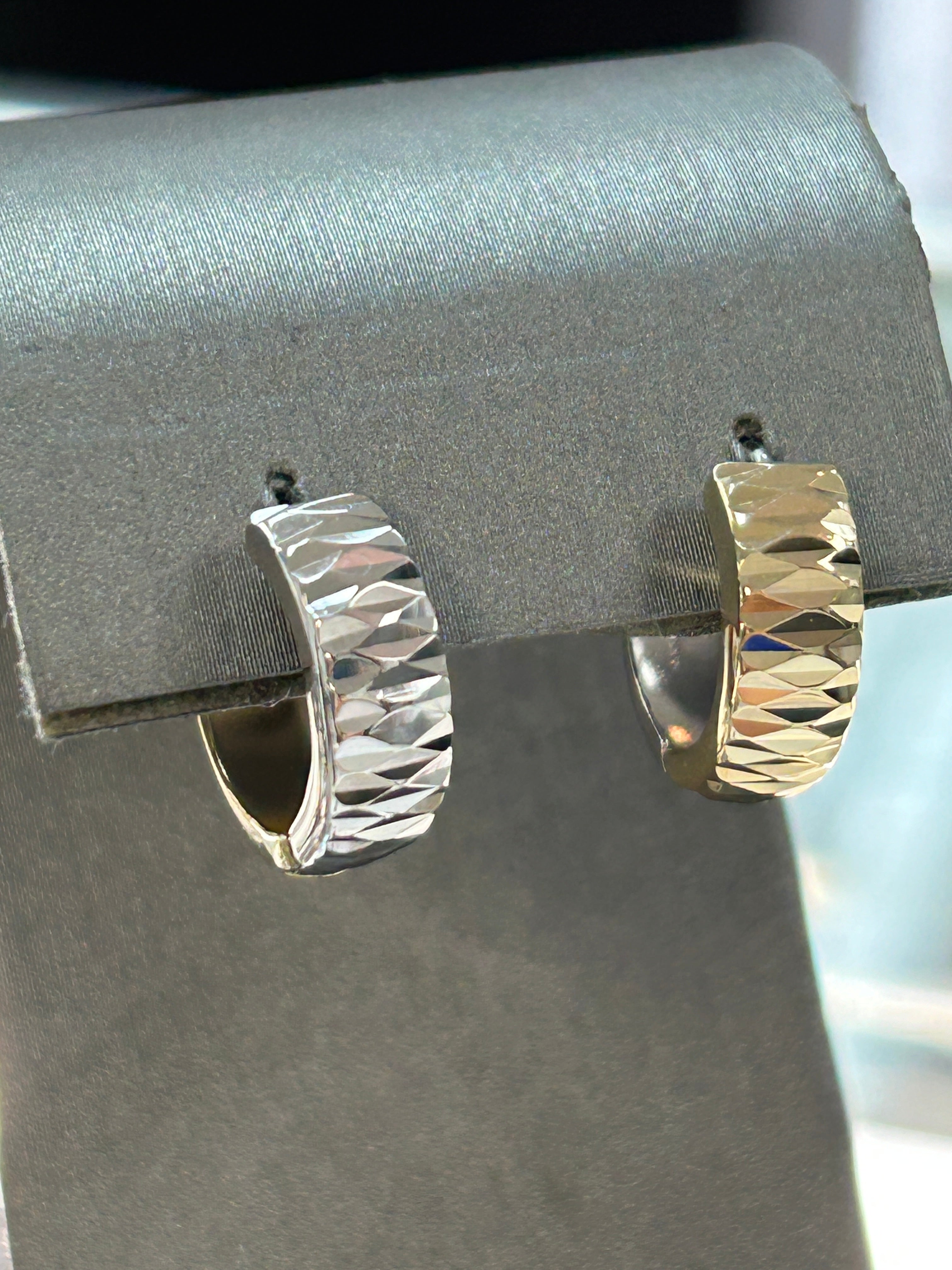 14K White and Yellow Gold Huggies. Y7918