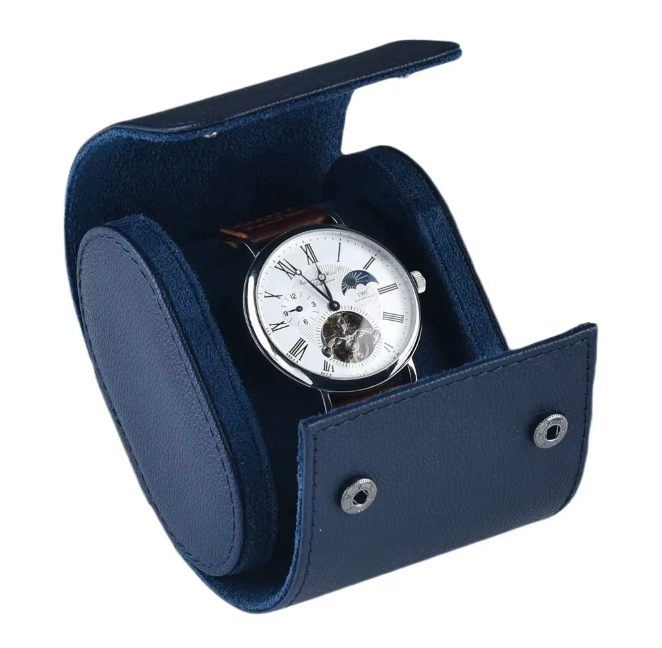 Single Blue PU Leather Travel Watch Roll