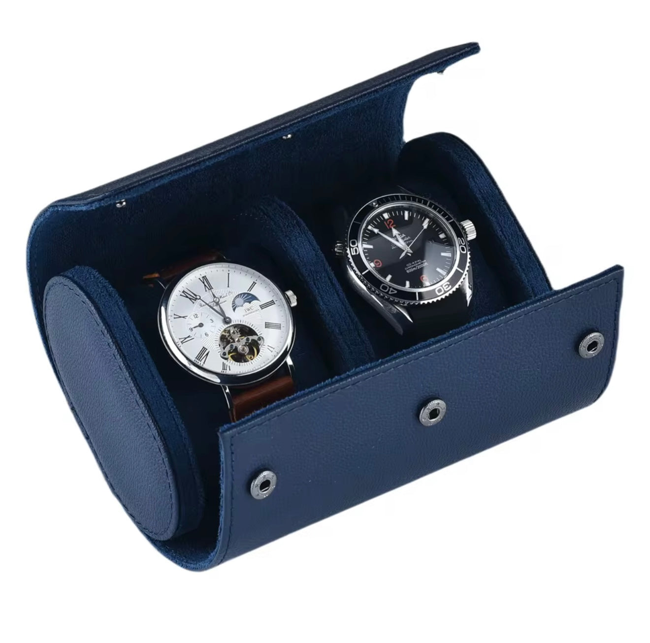 Double Blue PU Leather Travel Watch Roll