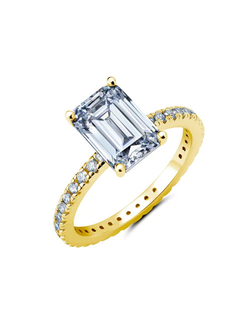 Crislu Emerald Step Cut Engagement Ring Finished in 18kt Yellow Gold 3012275R50CZ