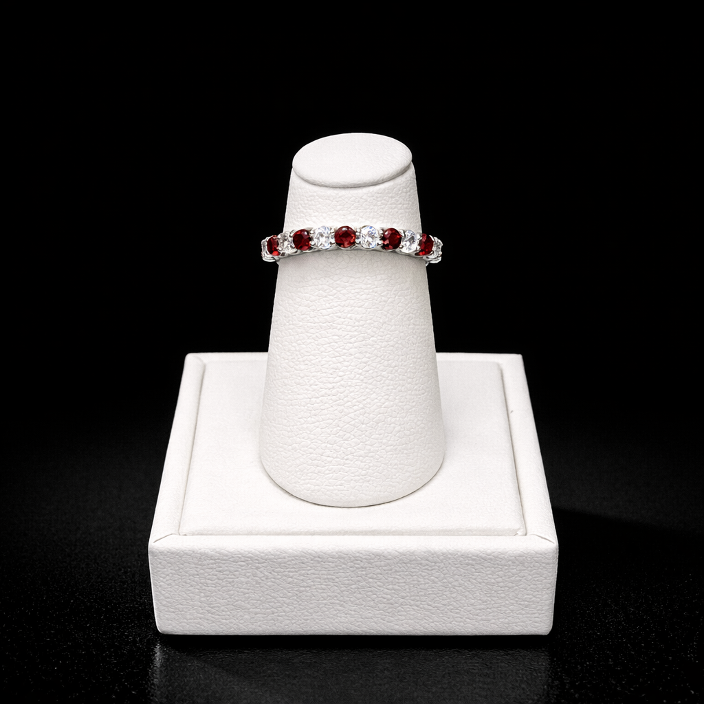 14k White Gold Diamond and Ruby Wedding Band