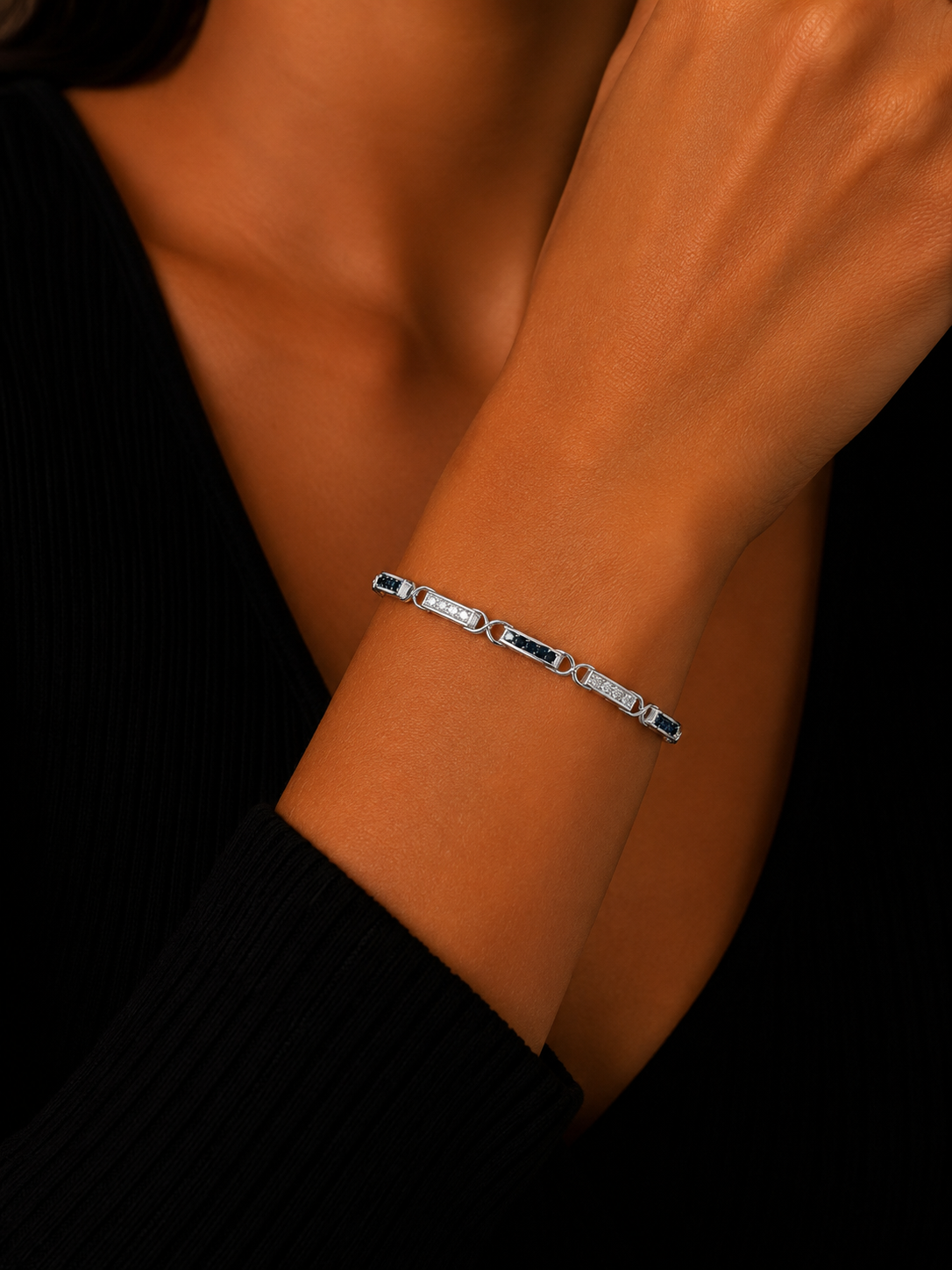 14K White Gold Tennis Bracelet with Diamonds and Sapphires
