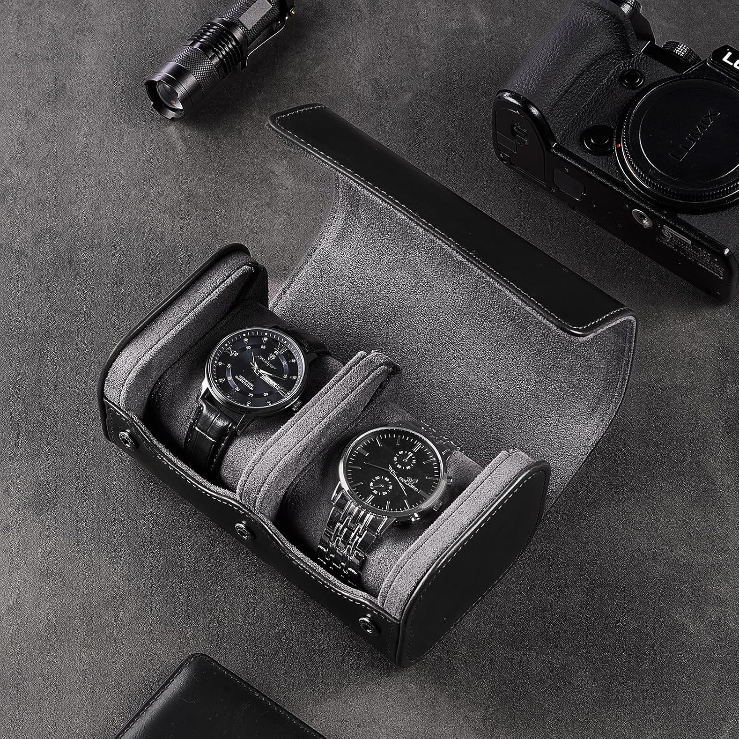 Double Travel Leather Watch Roll