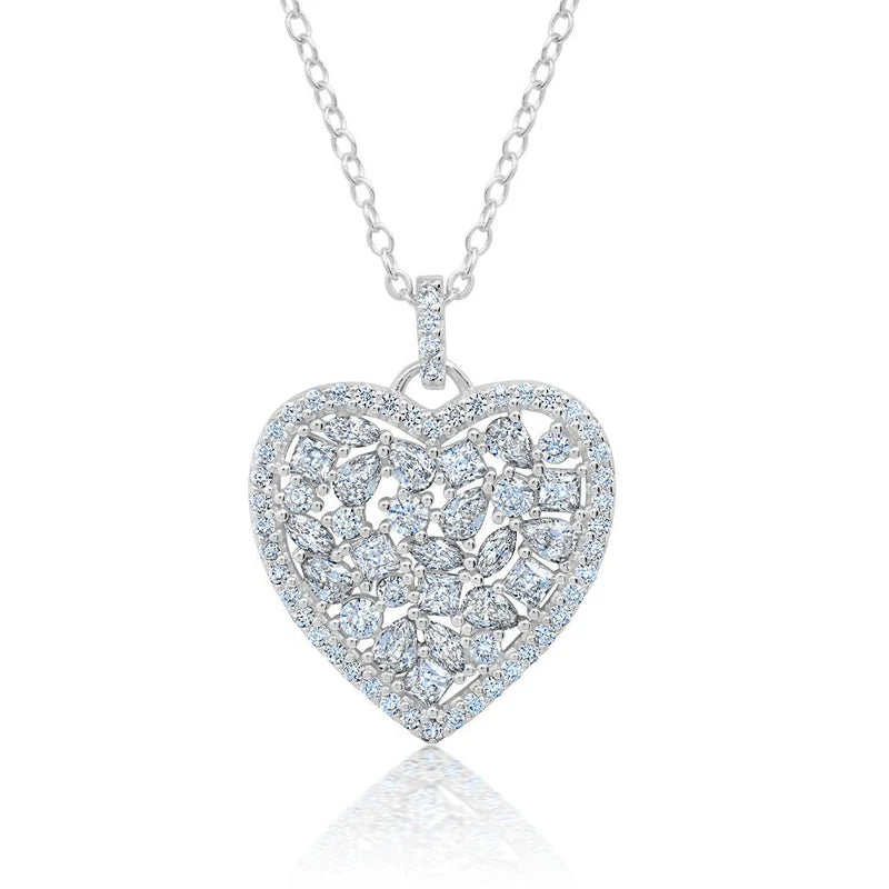 Crislu | 9012412N16CZ Multicut Pave Heart Shaped 16'' Extending Necklace