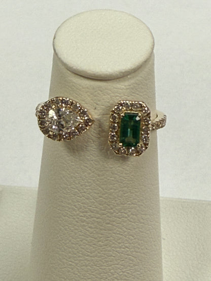 14K Diamond and Emerald Toi Et Moi Ring. FRG003750AYDE