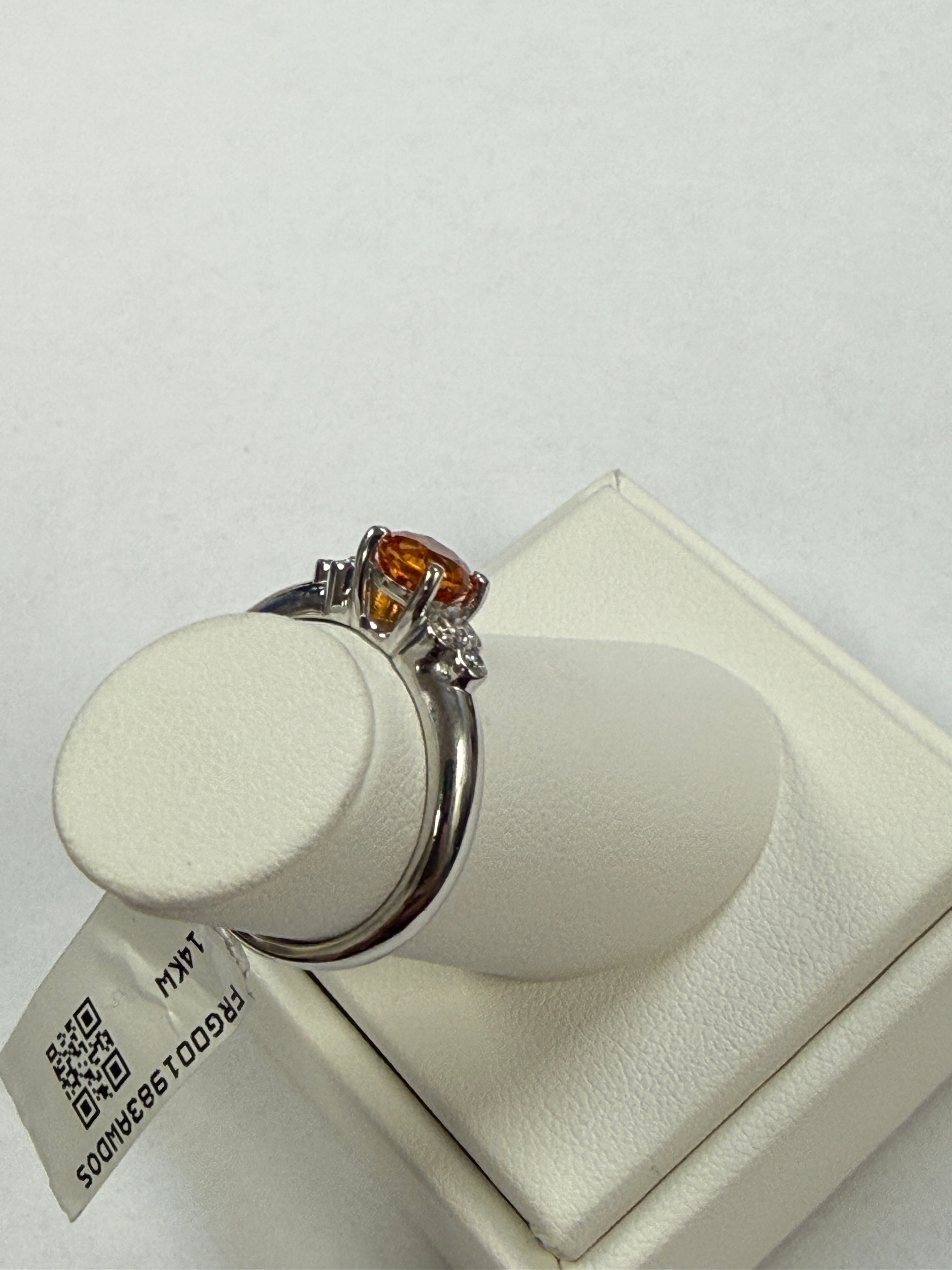 14K White Gold Diamond and Orange Sapphire Ring. FRG001983AWDOS