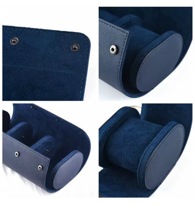 Triple Blue PU Leather Travel Watch Roll