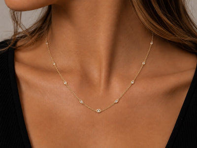 New Arrival! 14K Yellow Gold Station Chain With 11 Marquise Diamonds 20" Inch Chain | FDYMQ4051AYD-1815