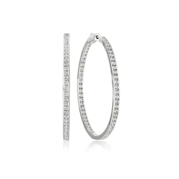 1.50cttw Classic Inside Out Hoop Earrings Finished in Pure Platinum - 1.3" diameter  909308E00CZ