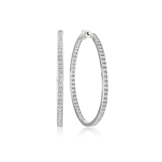 1.50cttw Classic Inside Out Hoop Earrings Finished in Pure Platinum - 1.3" diameter  909308E00CZ