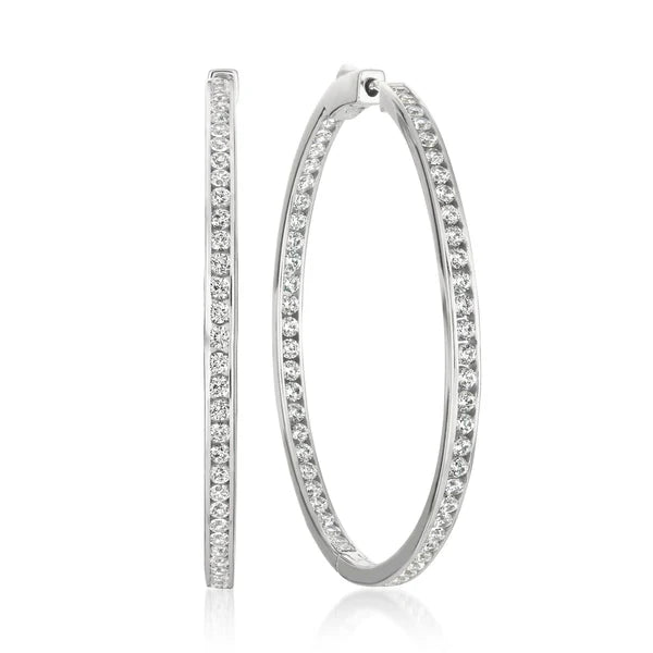 2.55cttw Classic Inside Out Hoop Earrings Finished in Pure Platinum - 1.5" diameter  909309E00CZ