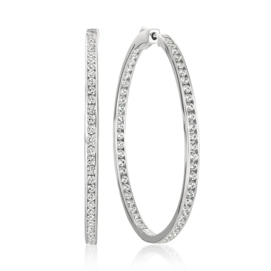 2.55cttw Classic Inside Out Hoop Earrings Finished in Pure Platinum - 1.5" diameter  909309E00CZ