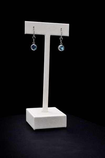 14K White Gold Blue Topaz Earrings