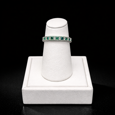 14k White Gold Diamond and Emerald Wedding Band | FRG002196AWDE
