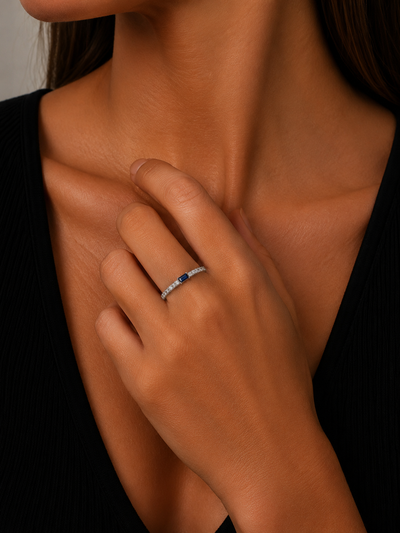 14K White Diamond and Sapphire Ring | FRG00215AWDBS