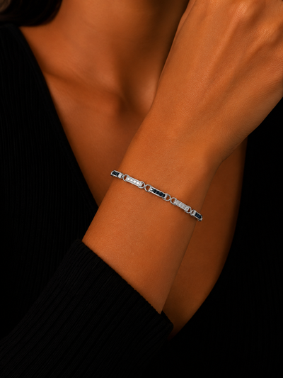 14K White Gold Tennis Bracelet with Diamonds and Sapphires