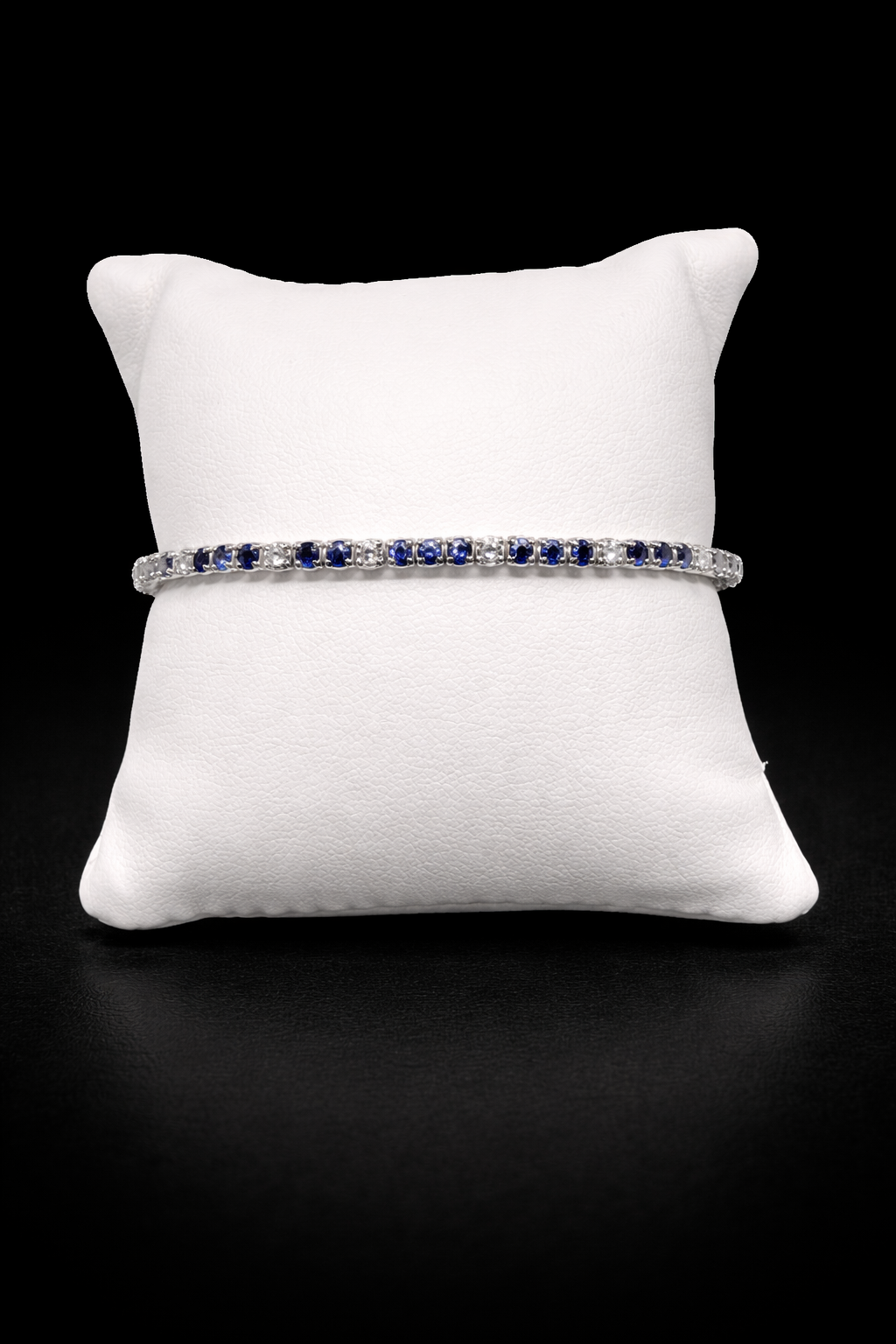 14K White Gold Tennis Bracelet with Diamonds and Sapphires
