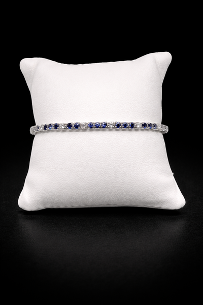 14K White Gold Tennis Bracelet with Diamonds and Sapphires