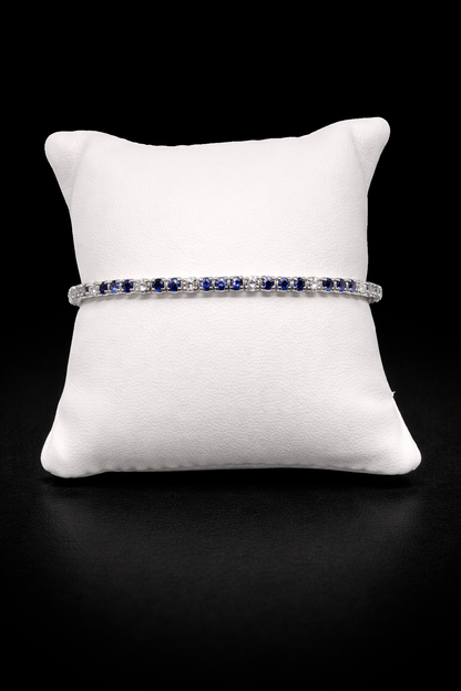 14K White Gold Tennis Bracelet with Diamonds and Sapphires