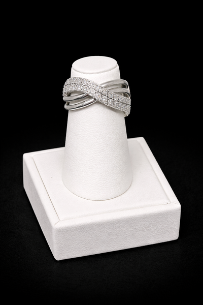 14K White Gold Two Row Diamond Ring | 074660