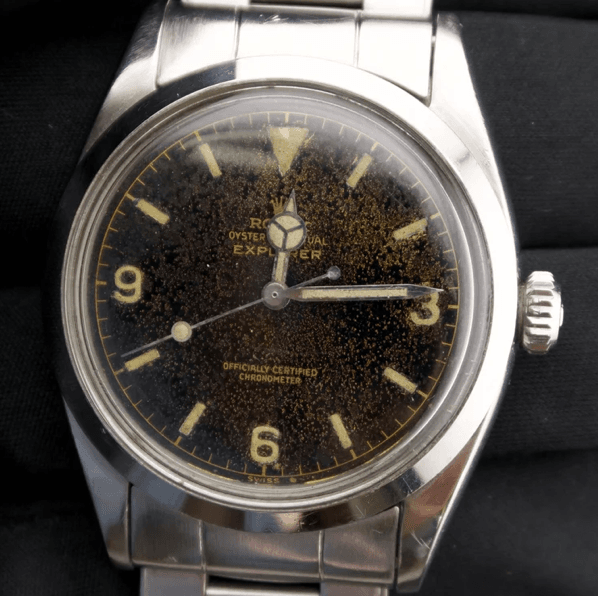 Preowned Rolex Explorer Ref. 6610 36mm tropical dial, circa 1958, graded vintage Rolex watch without box and papers