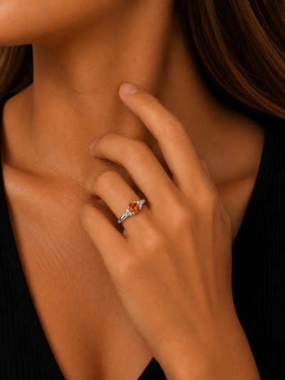 14K White Gold Diamond and Orange Sapphire Ring | FRG001983AWDOS