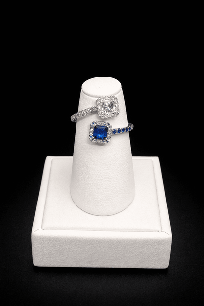 New Arrival! Toi Et Moi Ring In 14K White Gold With Radiant Shaped Sapphire And Diamond | FRG003827AWDBS