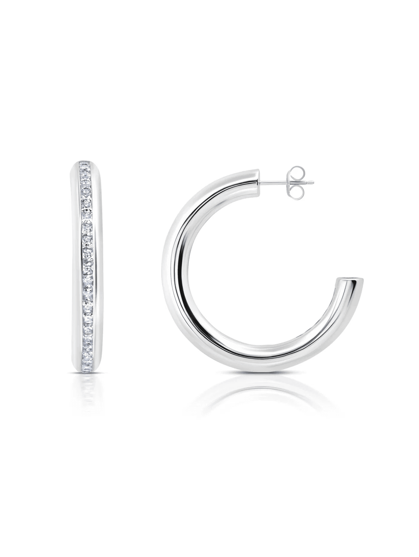 Crislu | 9012337ECZ Princess Cut Channel Set Hoop Earrings Finished In Pure Platinum