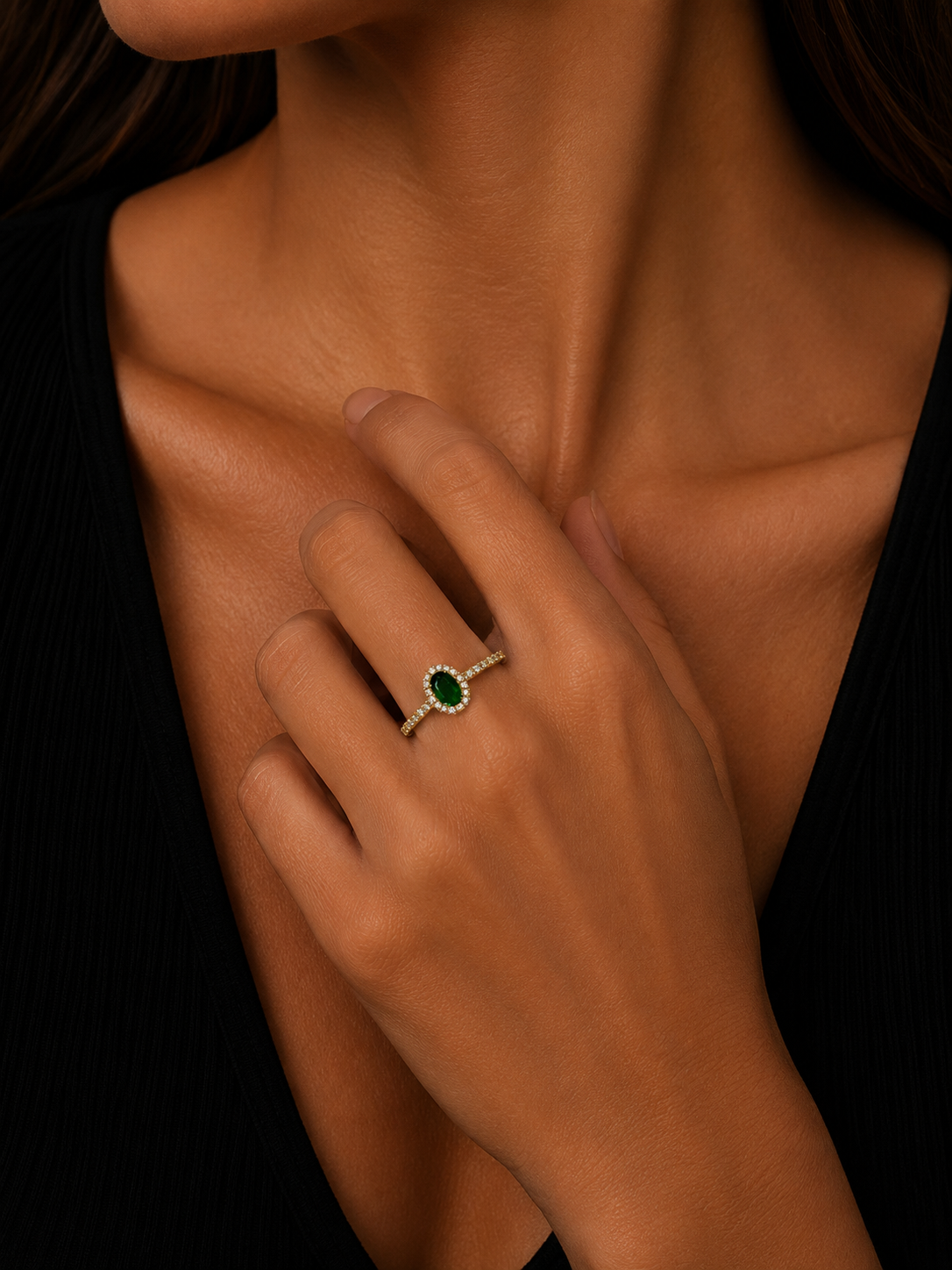 14k Yellow Gold Diamond and Emerald Ring | FRG001812AYDE-P