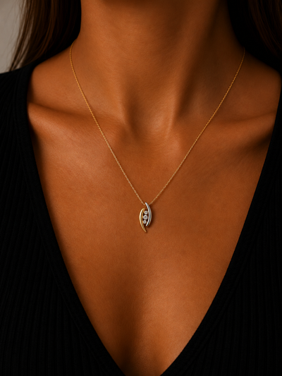 10K Yellow Gold Chain with Gold and Diamond Pendant | 14P1904E