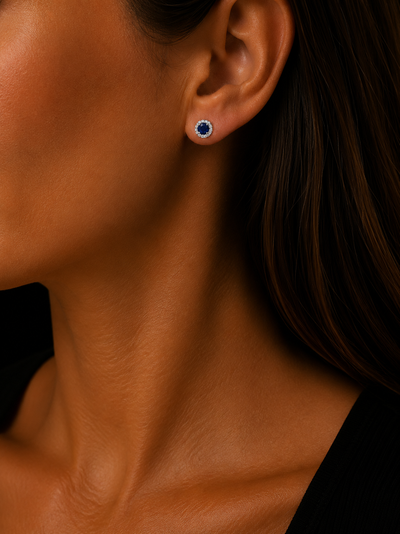 14k White Gold Diamond and Sapphire Studs | FER3100AWBS2