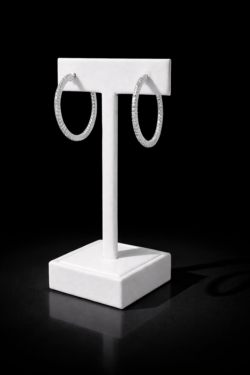 14K White Gold Diamond Hoop Earrings