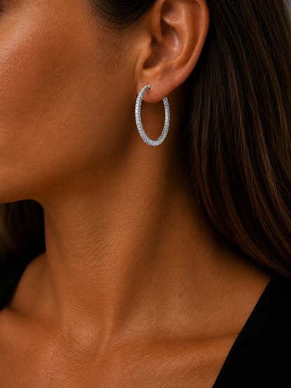 14K White Gold Diamond Hoop Earrings