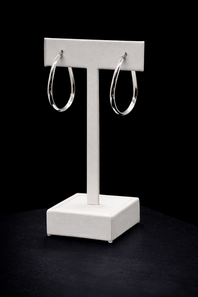 14K White Gold Oval Hoop Earrings | 02062022-1