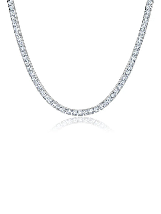 37.50cttw Princess Cut 3mm Tennis Necklace Finished in Pure Platinum 902678N18CZ