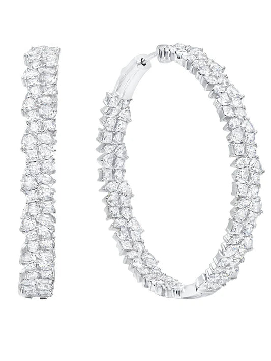 15.95cttw Multi Cluster Large Hoop Earrings Finished in Pure Platinum  9011141E00CZ