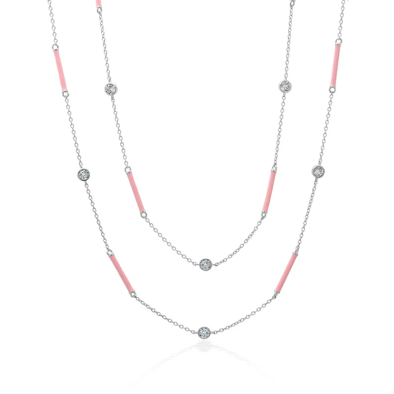 Crislu | Pink Enamel 36" Station Necklace Finished in Platinum 9012620N36PK